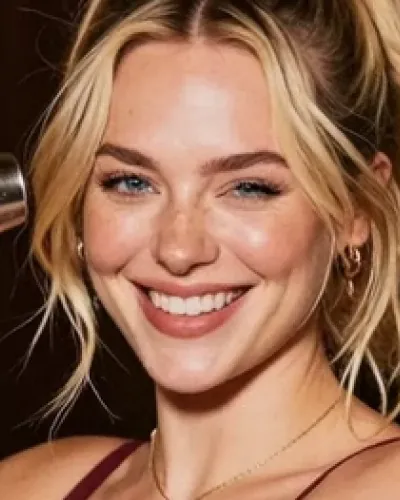 Chloé, namorada IA loira rindo em um bar